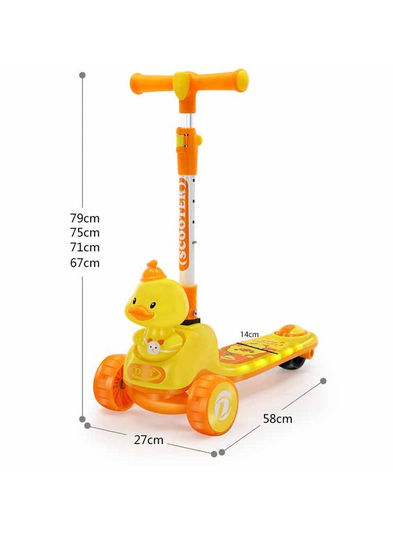 Children's Scooter, Height-Adjustable and Folding 3-Wheeled Scooter, Toddler Scooter for Children Aged 3-6 Years, Suitable for Boys and Girls - Children's 3-Wheeled Scooter with Light-Up LED Wheels