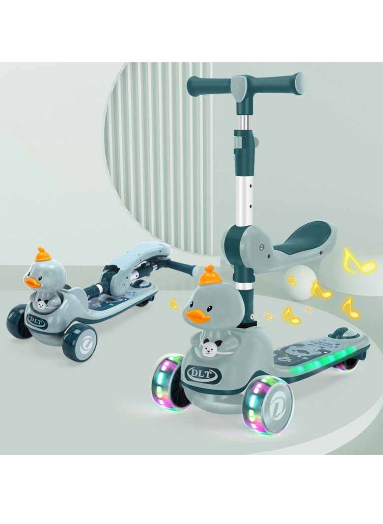 Children's Scooter, Height-Adjustable and Folding 3-Wheeled Scooter, Toddler Scooter for Children Aged 3-6 Years, Suitable for Boys and Girls - Children's 3-Wheeled Scooter with Light-Up LED Wheels