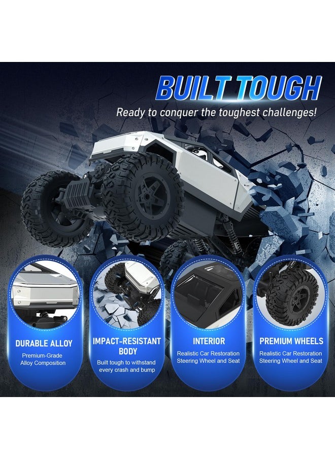 Rc Truck, 1:14 Scale Big Cybertruck Model 4Wd With Alloy Shell Dual Motors Led Headlight Remote Control Truck Off Road Rc Car, 2.4Ghz All Terrain Rock Crawler For Boy Kids Adults