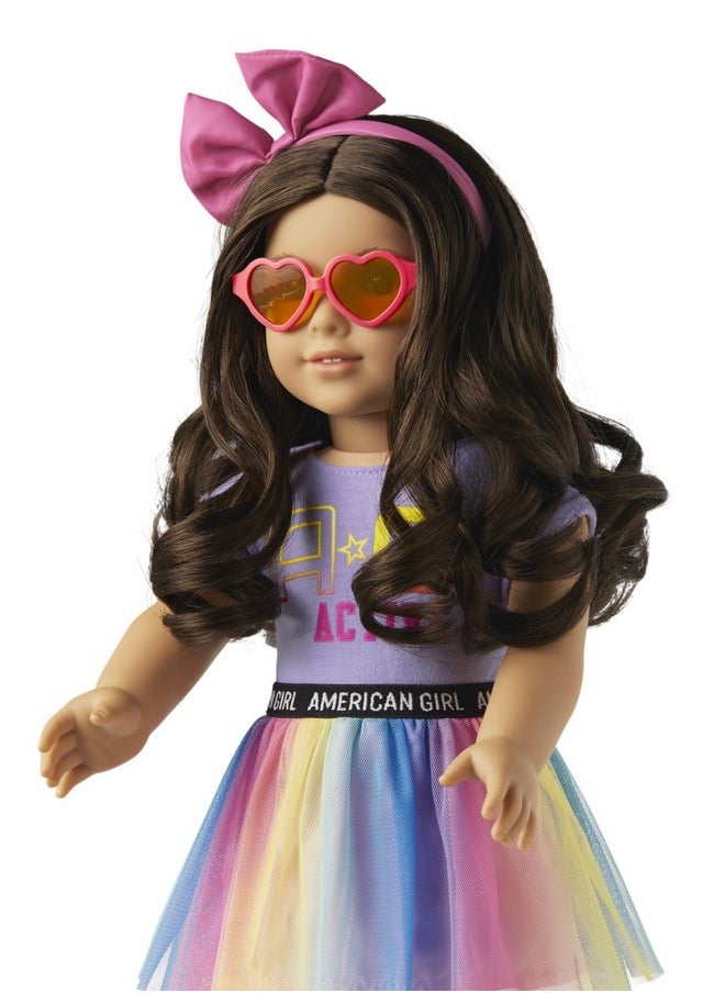 Truly Me 18-Inch Doll Accessories Rainbow Skirt, Pink Headband, And Heart-Shaped Sunglasses, For Ages 6+