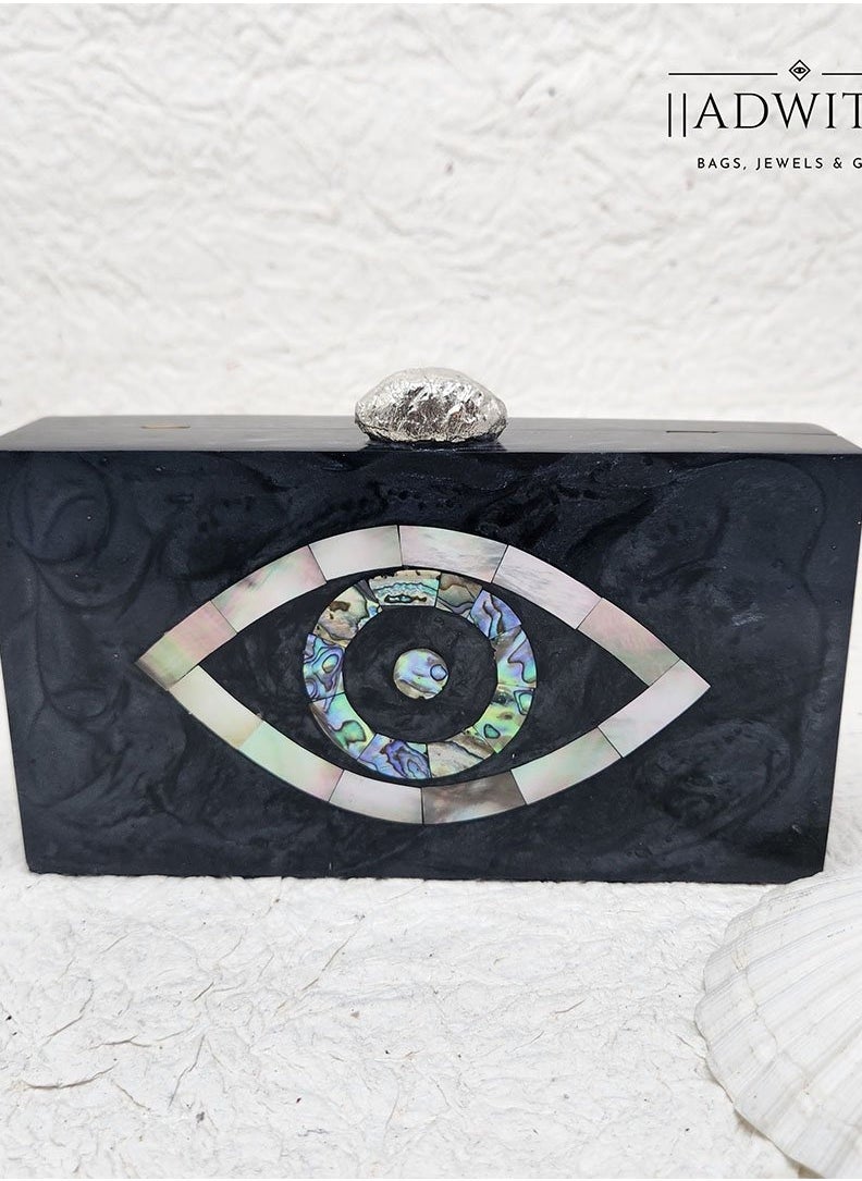 Evil Eye Cluth In Mother Of Pearl And Abalone Inlay