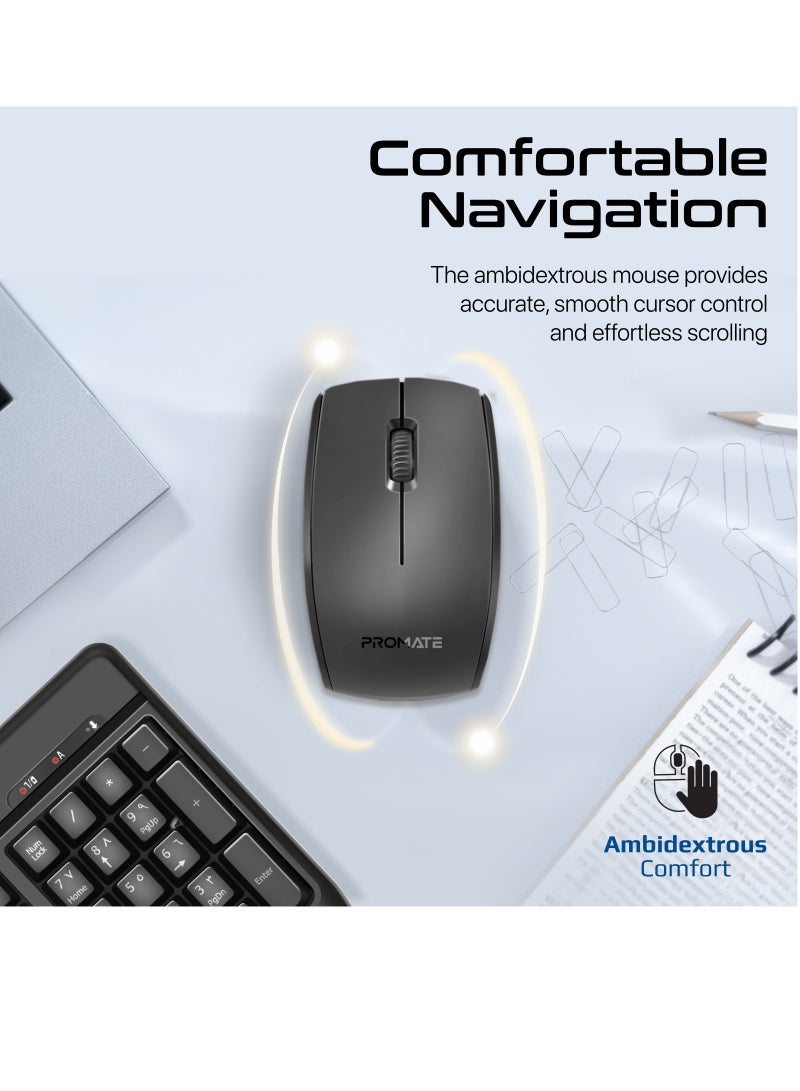 Wireless Keyboard and Mouse Combo, 2.4GHz Wireless with Built-In Palm Rest, Multi-Grip 1200 DPI Mouse, Nano USB Receiver