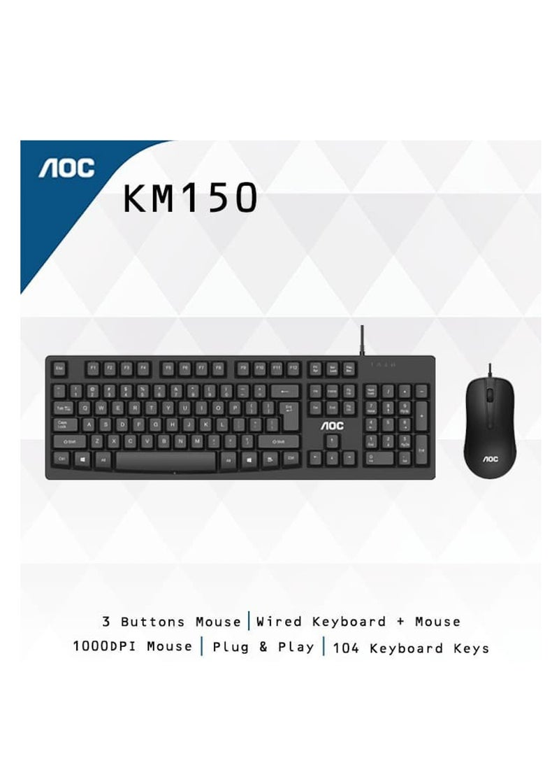 KM150 Wired Keyboard and Mouse for Home and Office - Black