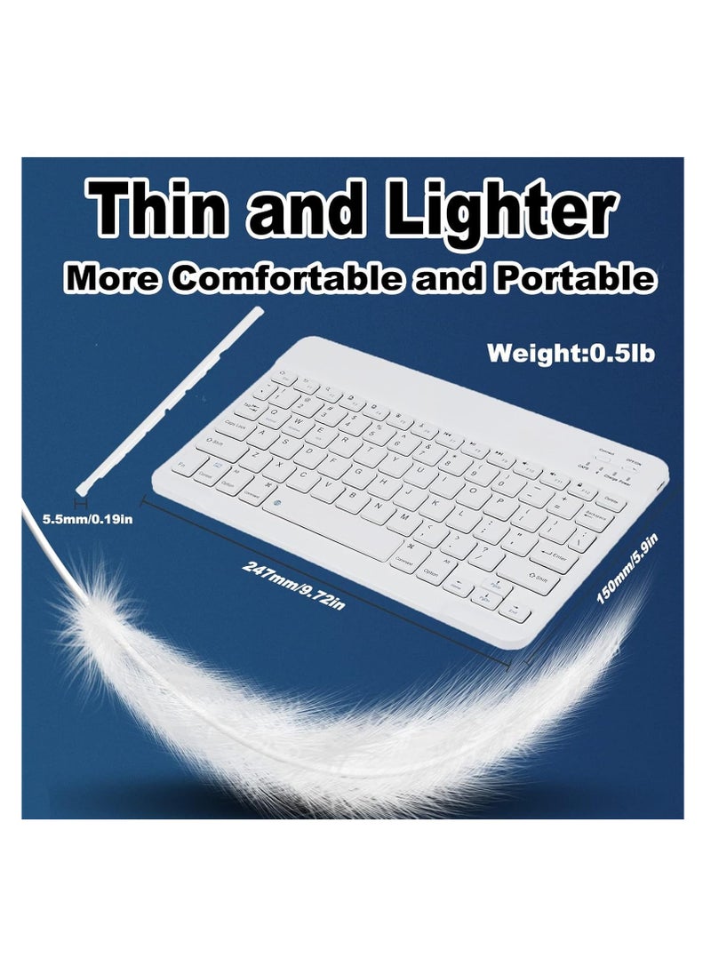 Arabic & English Bluetooth Keyboard and Mouse Combo, Ultra Slim Rechargeable Portable Wireless Keyboard Mouse Set Compact for Android Windows Tablet iPad Computer Desktop PC Laptop (White)