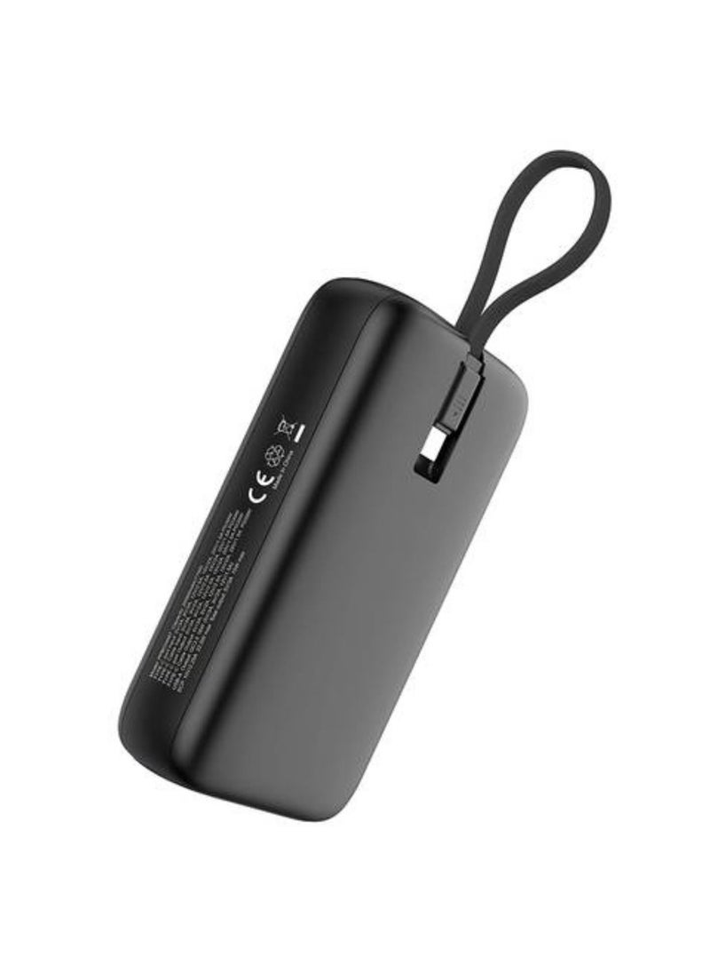 20000mAh Power Bank with Detachable USB-C Wire, 30W Power Delivery, 3-Device Charging, Long Time Standby, Universal Phone Compatibility, Built-in Safeguards - Black