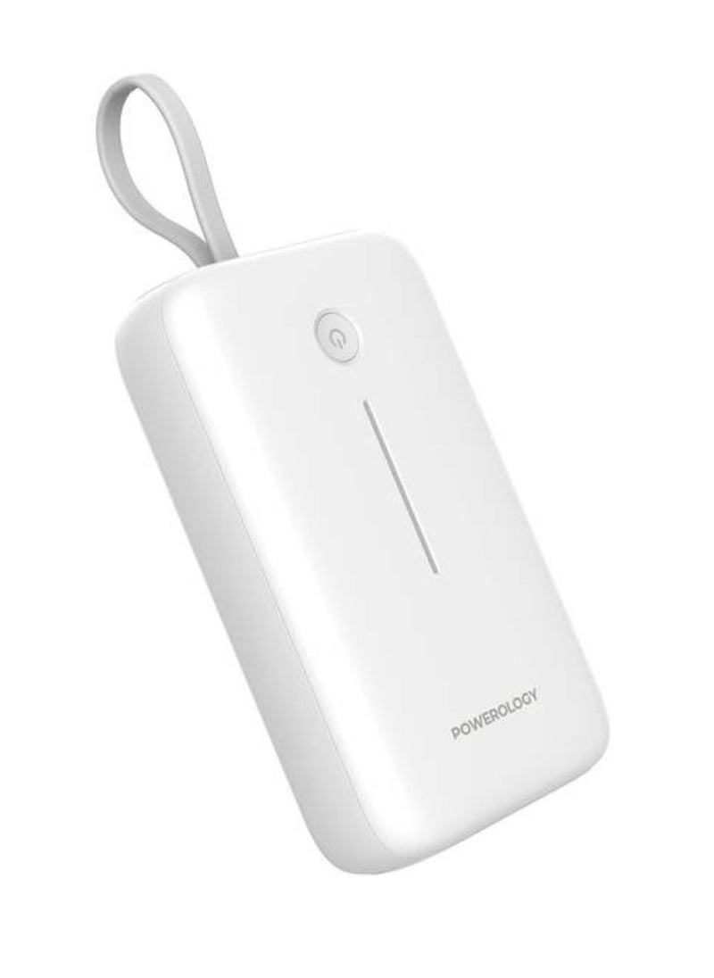 20000mAh Power Bank with Detachable USB-C Wire, 30W Power Delivery, 3-Device Charging, Long Time Standby, Universal Phone Compatibility, Built-in Safeguards - White