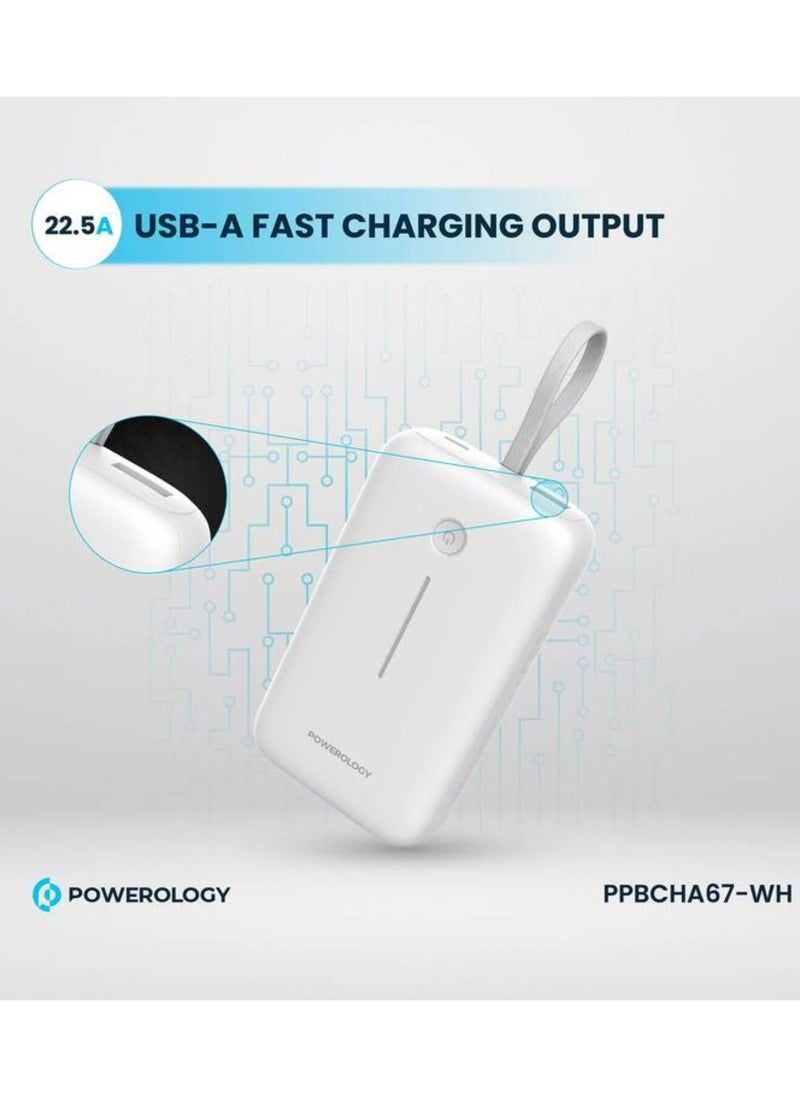 20000mAh Power Bank with Detachable USB-C Wire, 30W Power Delivery, 3-Device Charging, Long Time Standby, Universal Phone Compatibility, Built-in Safeguards - White