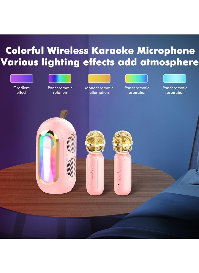 SYOSI Mini Karaoke Machine, Portable Bluetooth Speaker with 2 Wireless Mics and Colorful Lights, Portable BT Speaker Rechargeable for Girls Boys Birthday Party