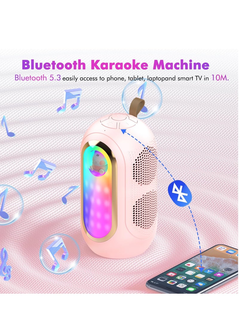 SYOSI Mini Karaoke Machine, Portable Bluetooth Speaker with 2 Wireless Mics and Colorful Lights, Portable BT Speaker Rechargeable for Girls Boys Birthday Party