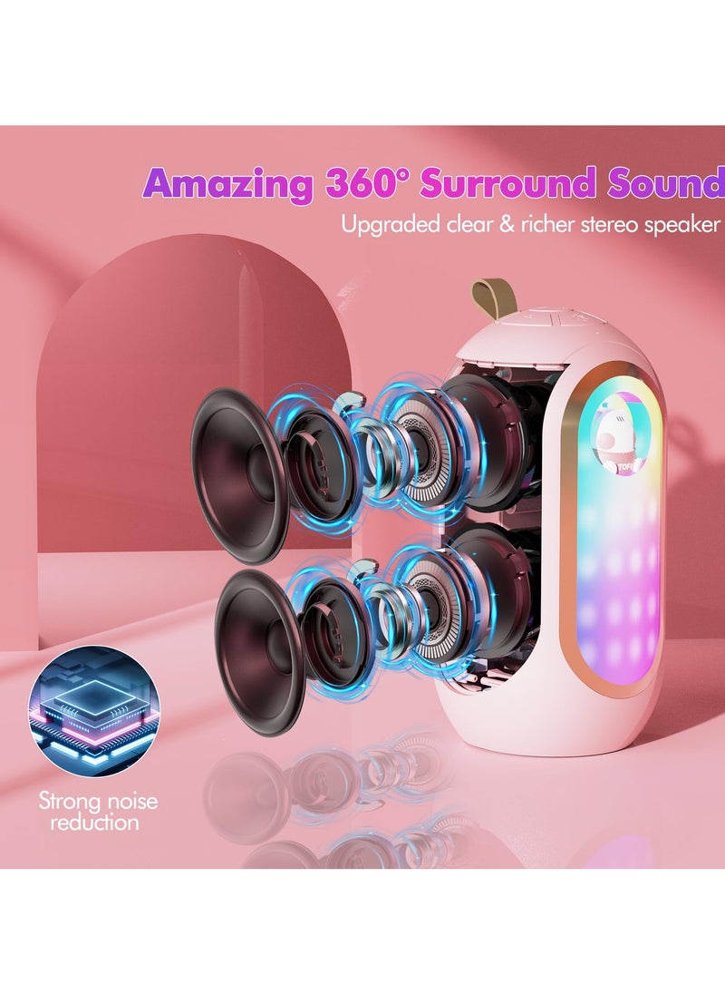 SYOSI Mini Karaoke Machine, Portable Bluetooth Speaker with 2 Wireless Mics and Colorful Lights, Portable BT Speaker Rechargeable for Girls Boys Birthday Party