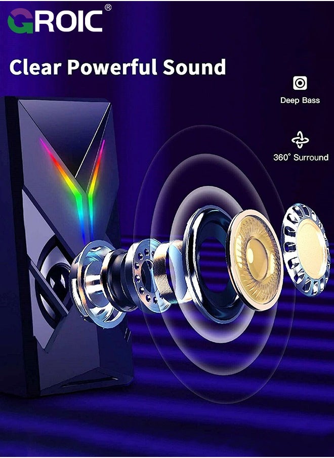 Computer Speakers, Desktop Speakers with Various Colorful LED, 10W Gaming Speakers with Volume Control, RGB Computer Speakers for Monitor/Laptop, 3.5mm Aux Input