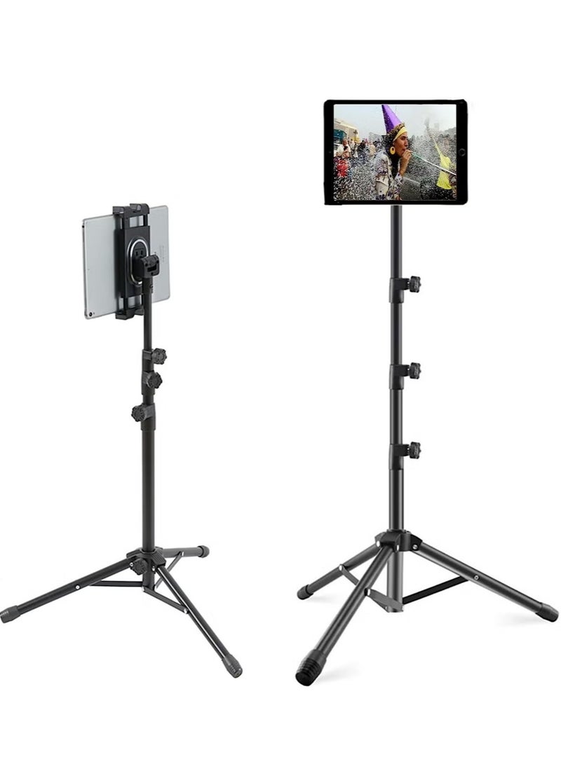 Tripod Stand Tablet Holder: Adjustable Height Tripod Stand Foldable Phone Holder Phone Tripod Stand Floor Tablet Cradle Bracket for 4.7-12.9 Inch iPhone 13 Pro Samsung Tab iPad Mini Galaxy