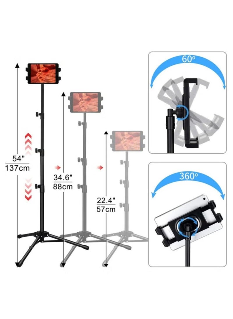 Tripod Stand Tablet Holder: Adjustable Height Tripod Stand Foldable Phone Holder Phone Tripod Stand Floor Tablet Cradle Bracket for 4.7-12.9 Inch iPhone 13 Pro Samsung Tab iPad Mini Galaxy