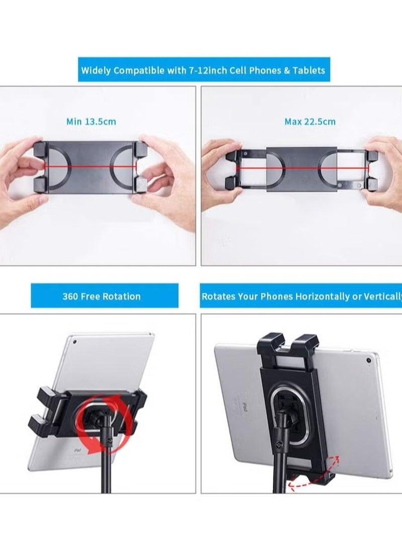 Tripod Stand Tablet Holder: Adjustable Height Tripod Stand Foldable Phone Holder Phone Tripod Stand Floor Tablet Cradle Bracket for 4.7-12.9 Inch iPhone 13 Pro Samsung Tab iPad Mini Galaxy