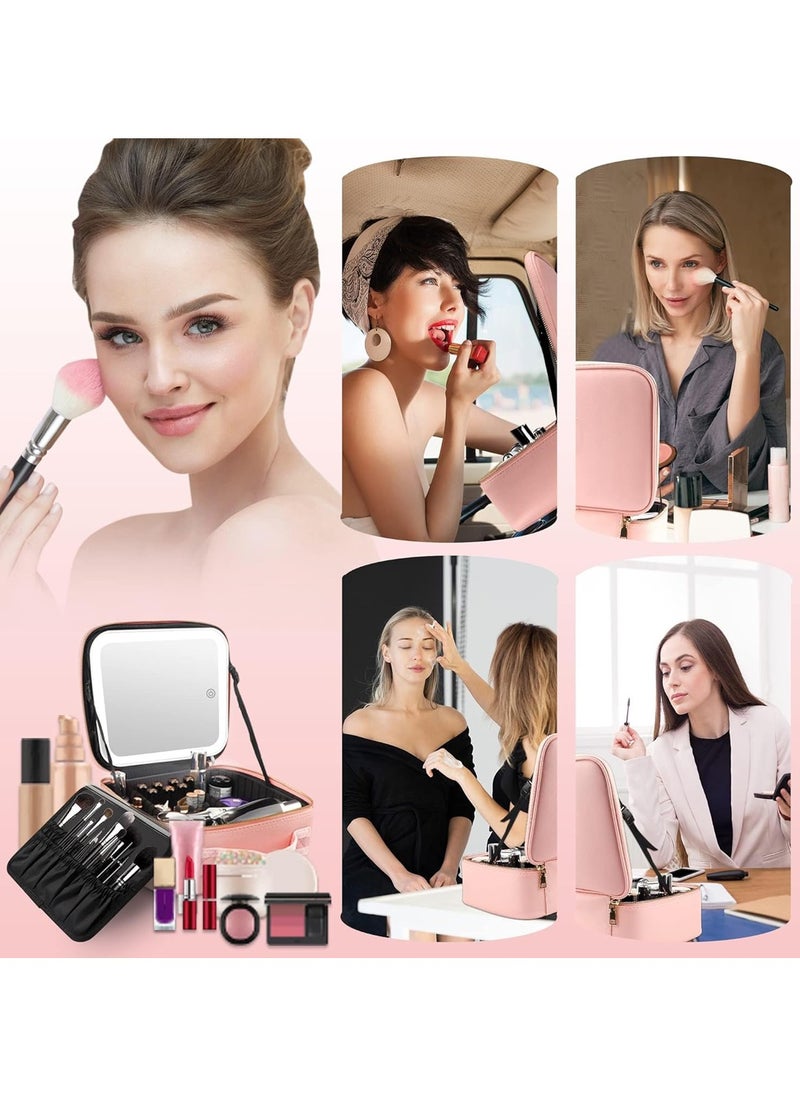 Makeup bag with LED lighted mirror,Adjustable Brightness LED Cosmetic Train Case with brush storage board suitable for your travel makeup bag with led lighted mirror(black)