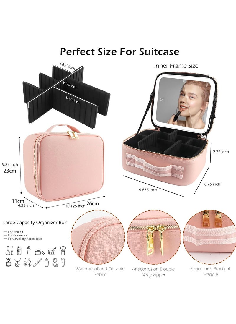 Makeup bag with LED lighted mirror,Adjustable Brightness LED Cosmetic Train Case with brush storage board suitable for your travel makeup bag with led lighted mirror(black)