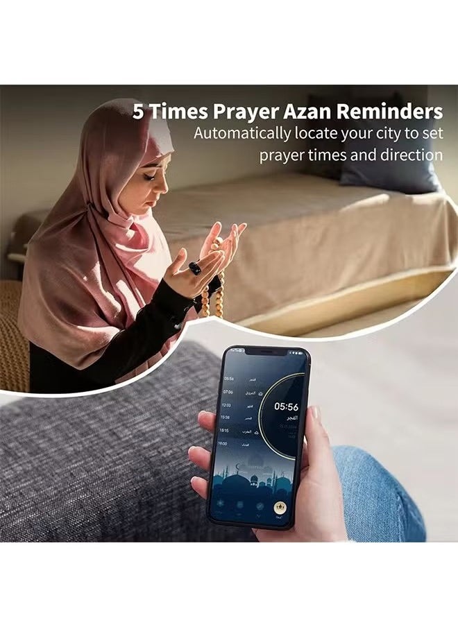 2025 New Zikr Smart Ring with OLED Display, Tasbih Counter, 5 Prayer Reminders, 3 Tasbih Alerts, BT Connectivity, Includes 3 Sizes (18mm/20mm/22mm), Black