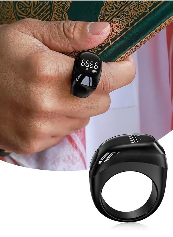 2025 New Zikr Smart Ring with OLED Display, Tasbih Counter, 5 Prayer Reminders, 3 Tasbih Alerts, BT Connectivity, Includes 3 Sizes (18mm/20mm/22mm), Black