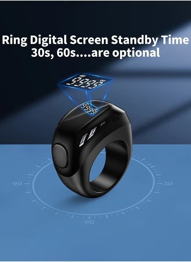 2025 New Zikr Smart Ring with OLED Display, Tasbih Counter, 5 Prayer Reminders, 3 Tasbih Alerts, BT Connectivity, Includes 3 Sizes (18mm/20mm/22mm), Black