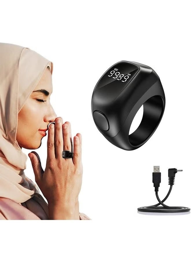 2025 New Zikr Smart Ring with OLED Display, Tasbih Counter, 5 Prayer Reminders, 3 Tasbih Alerts, BT Connectivity, Includes 3 Sizes (18mm/20mm/22mm), Black