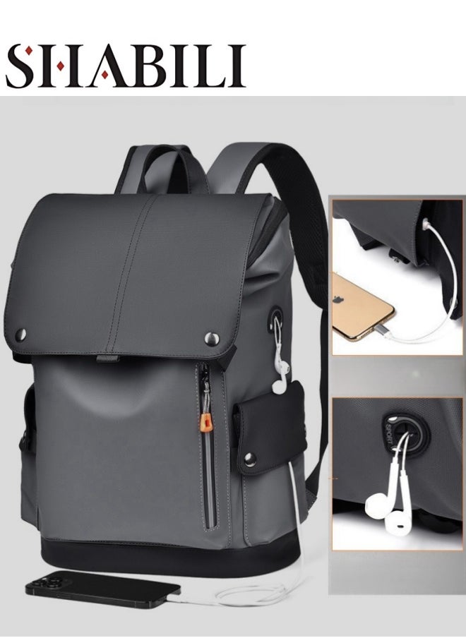 Men's Contrast Color Backpack, Boys' Large Capacity School Bag Back Bag Laptop Bag Office Bag Briefcase, PU Leather Notebook Bag College Bag Tourist Bag Office Bag for Teenager and College Students