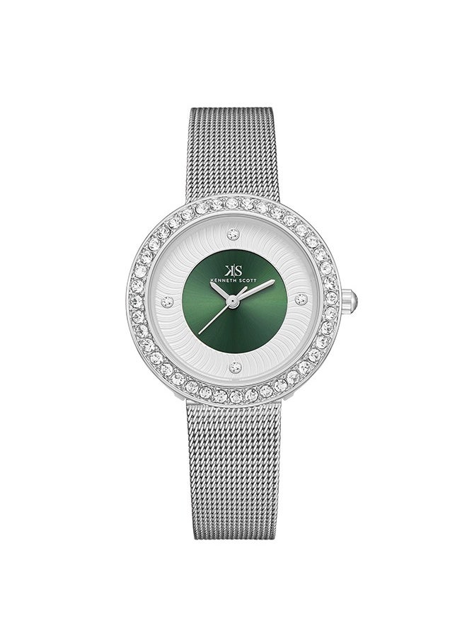 Kenneth Scott K23535-SMSG Women Analog Display Watch & Stainless Steel Strap Silver