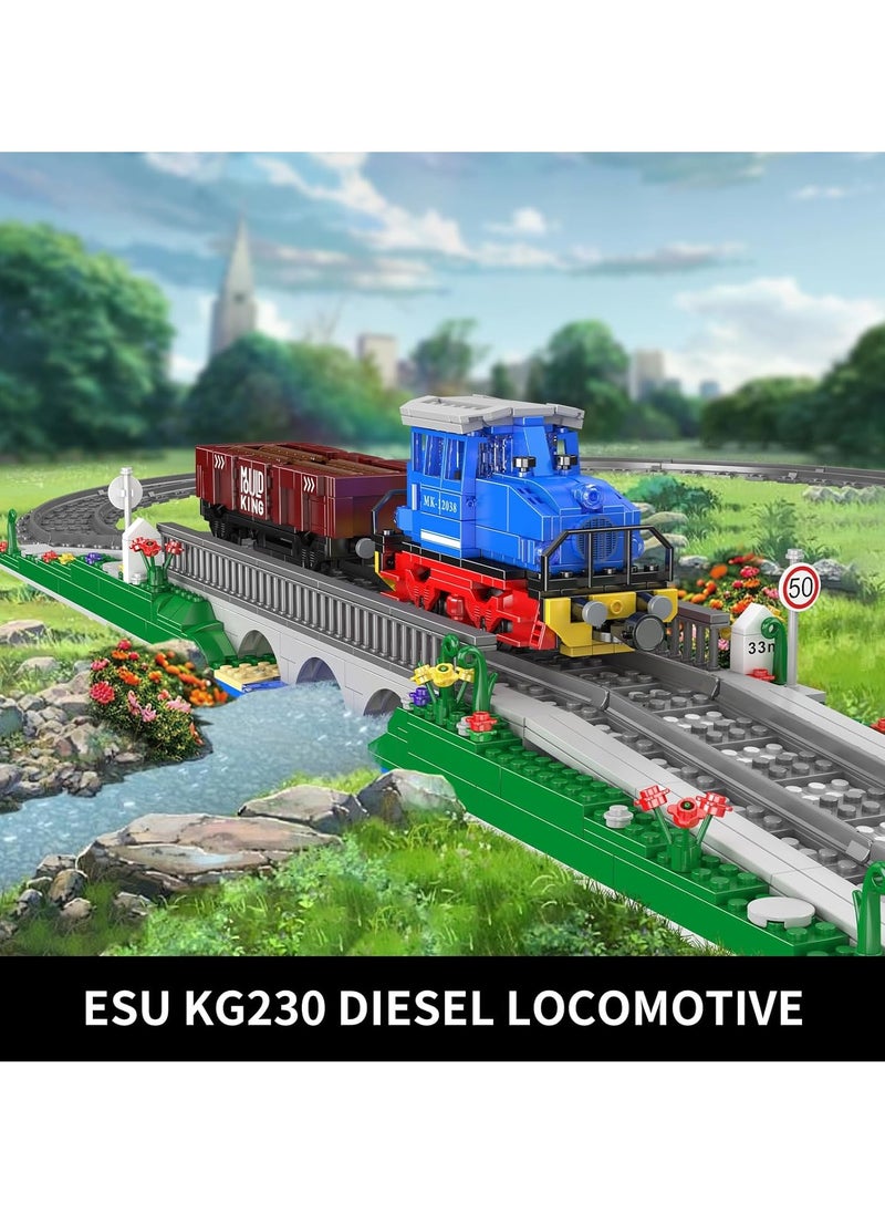 KG230 internal combustion engine locomotive building block set, electric train building toy, remote control /APP steam track train construction model, suitable for parent-child interaction adult/child 14+ (1117 pieces) 12038