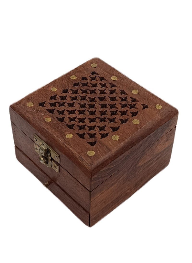 Wooden Incense Burner With Carving Work 10 x 7.5 cm