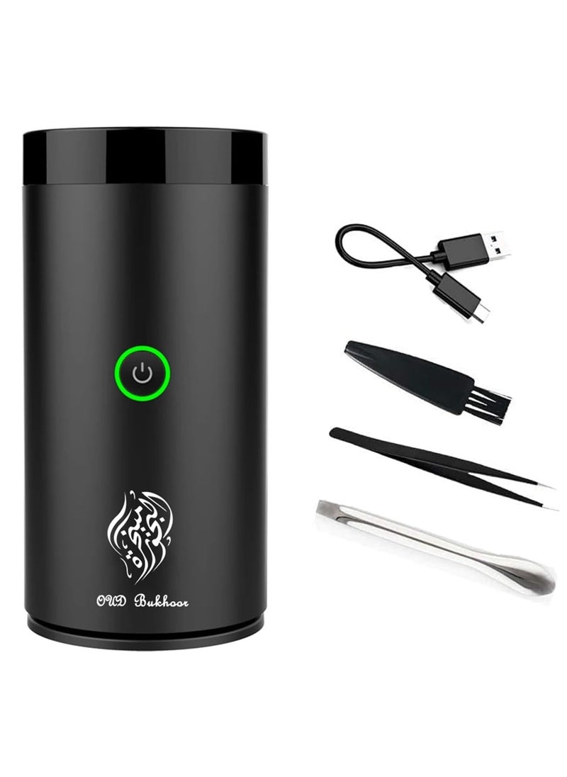 Portable Bakhoor Burner - USB-Powered Mini Incense Burner for Car & Home, Elegant Black, Rechargeable Type-C, Compact Design | Bukhoor Burner