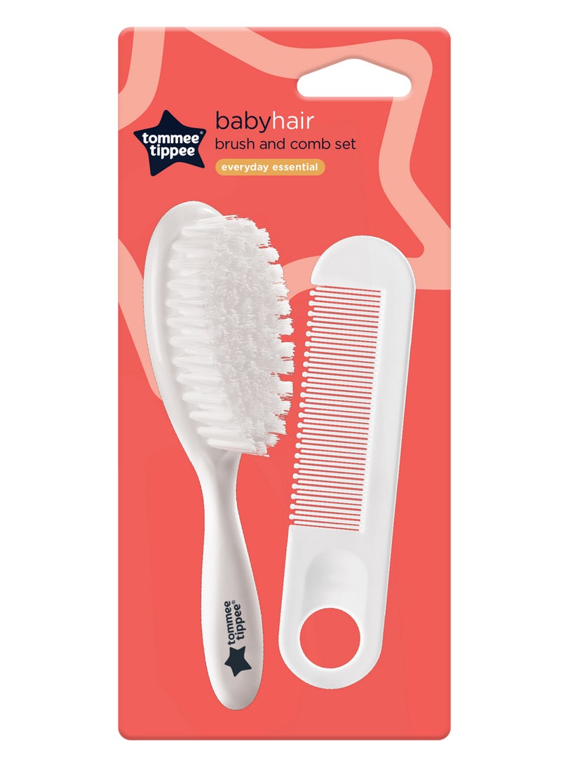 Super Soft Bristles Essential Basics Brush And Comb Set Suitable For New Born Baby, Pack Of 2 - White