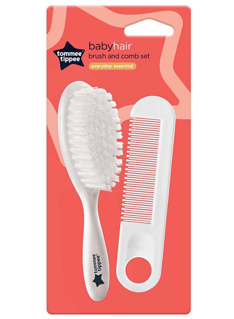 Super Soft Bristles Essential Basics Brush And Comb Set Suitable For New Born Baby, Pack Of 2 - White