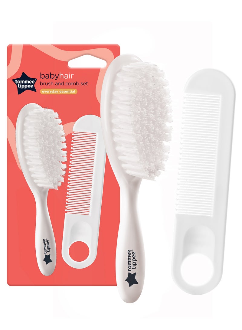 Super Soft Bristles Essential Basics Brush And Comb Set Suitable For New Born Baby, Pack Of 2 - White