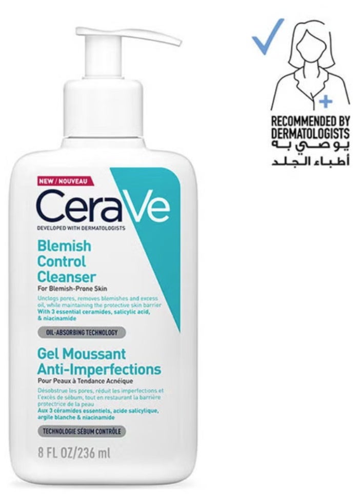 CeraVe Blemish Control Cleanser Face Wash For Acne & Blemish Prone Skin With 3 Essential Ceramides, Salicylic Acid, & Niacinamide 236ml