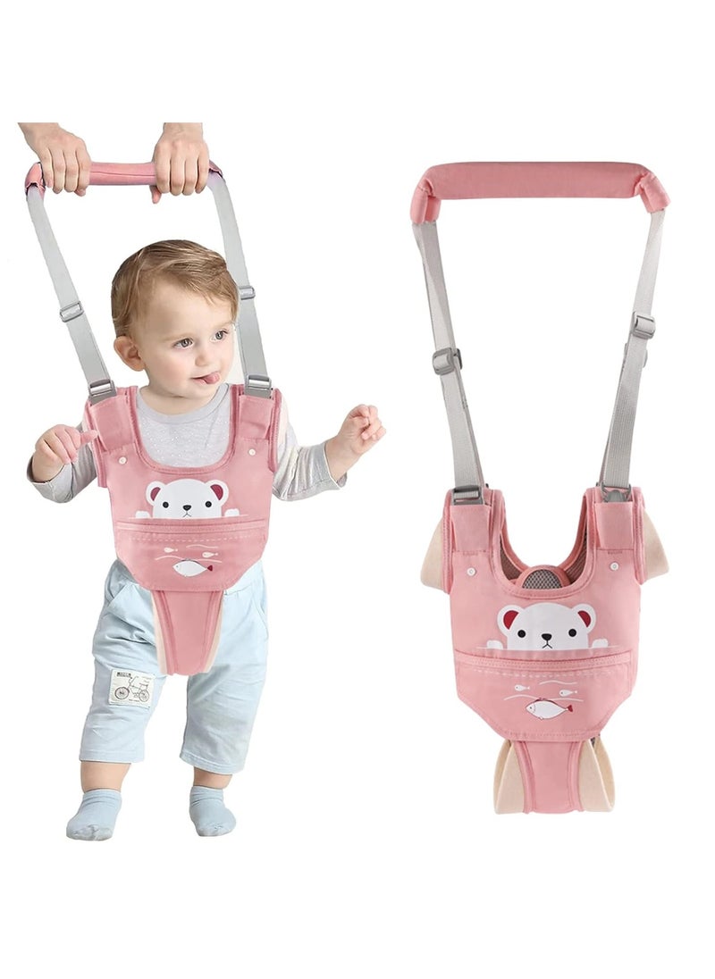 Baby Walking Harness Handheld Baby Walker Assistant Belt Adjustable Toddler Infant Walker Safety Harnesses Standing Up and Walking Learning Helper with Detachable Crotch for 9-24 Month (Pink)