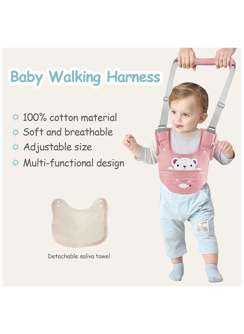 Baby Walking Harness Handheld Baby Walker Assistant Belt Adjustable Toddler Infant Walker Safety Harnesses Standing Up and Walking Learning Helper with Detachable Crotch for 9-24 Month (Pink)