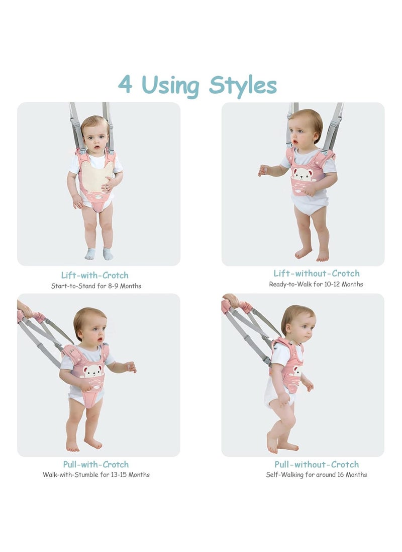 Baby Walking Harness Handheld Baby Walker Assistant Belt Adjustable Toddler Infant Walker Safety Harnesses Standing Up and Walking Learning Helper with Detachable Crotch for 9-24 Month (Pink)