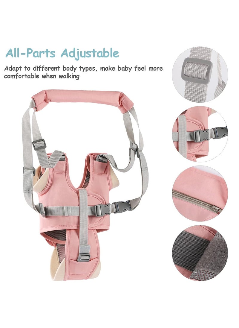 Baby Walking Harness Handheld Baby Walker Assistant Belt Adjustable Toddler Infant Walker Safety Harnesses Standing Up and Walking Learning Helper with Detachable Crotch for 9-24 Month (Pink)