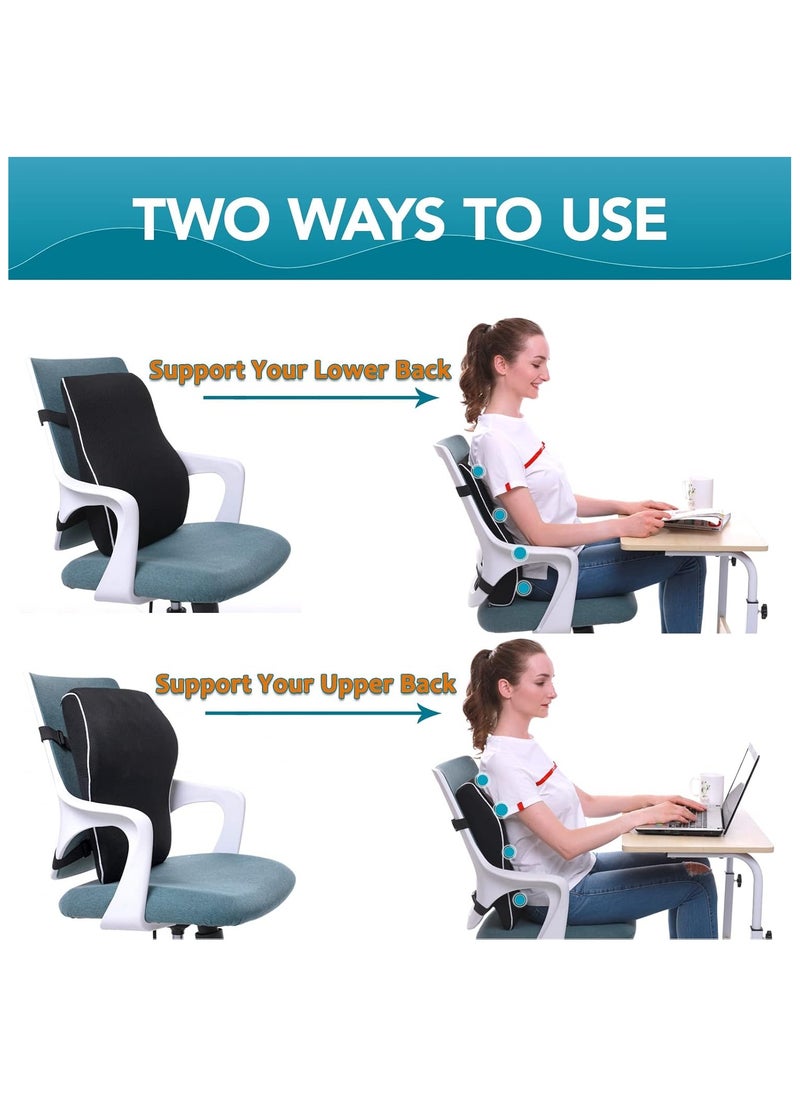 Lumbar Support Pillow for Office Chair Back Support Pillow for Car, Computer, Gaming Chair Memory Foam Back Cushion for Back Pain Relief Improve Posture, Mesh Cover Double Adjustable Straps