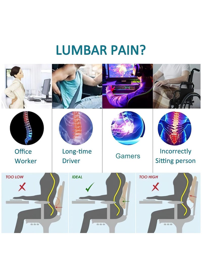 Lumbar Support Pillow for Office Chair Back Support Pillow for Car, Computer, Gaming Chair Memory Foam Back Cushion for Back Pain Relief Improve Posture, Mesh Cover Double Adjustable Straps