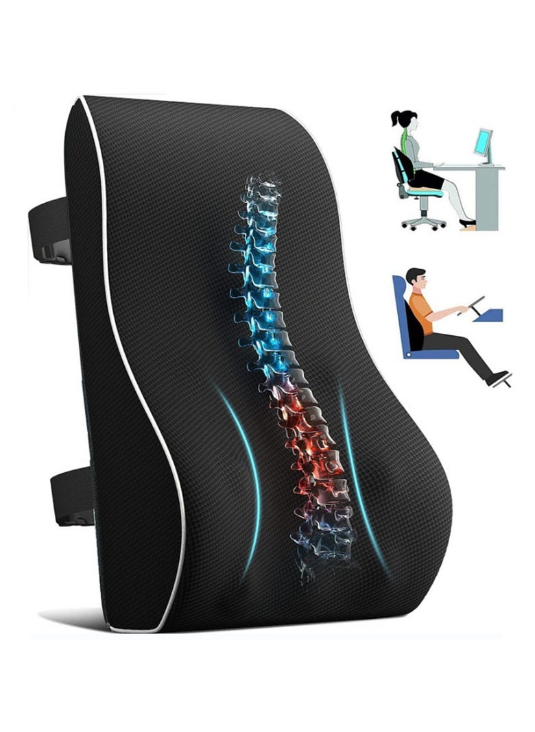 Lumbar Support Pillow for Office Chair Back Support Pillow for Car, Computer, Gaming Chair Memory Foam Back Cushion for Back Pain Relief Improve Posture, Mesh Cover Double Adjustable Straps