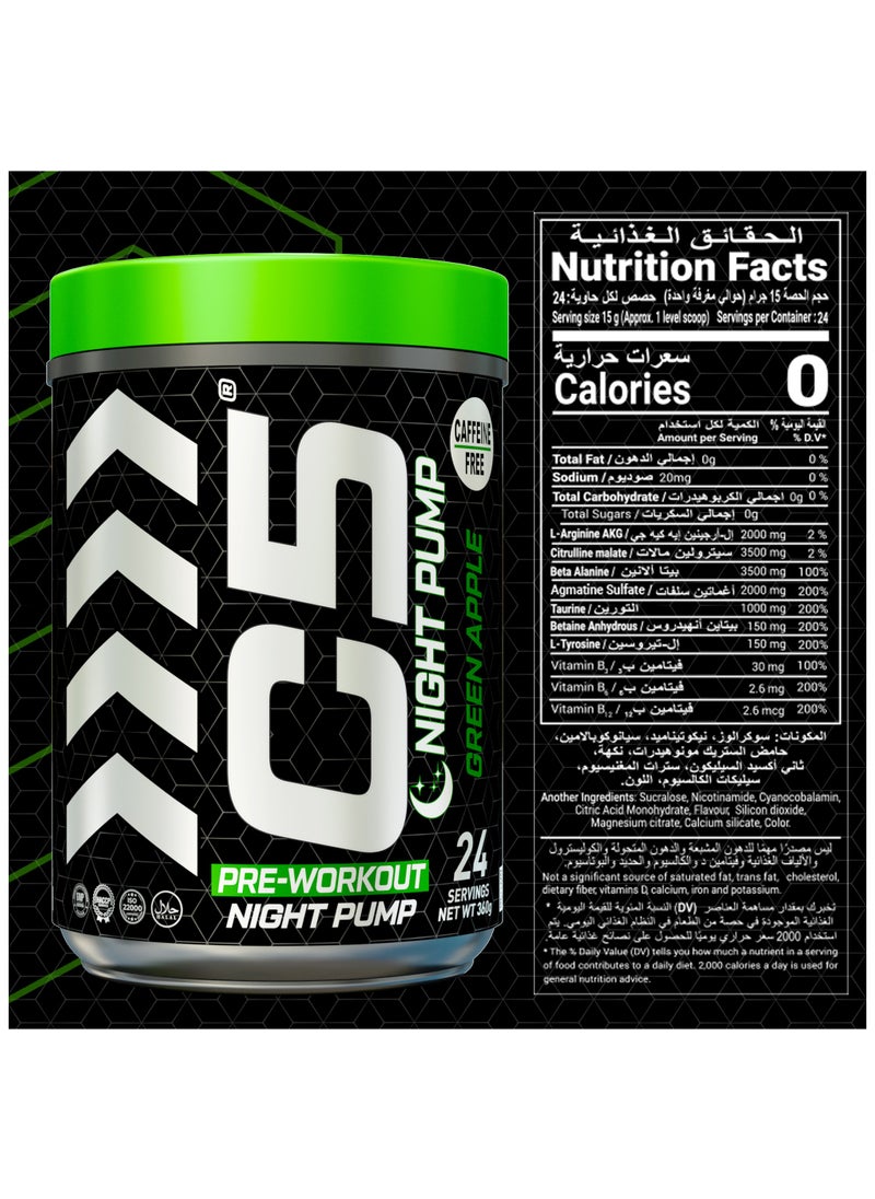 C5 Night Pre Workout Powder Green Apple- 24 Servings, Free Caffeine - Sugar Free-Zero Calories-Beta Alanine-Citrulline Malate, High-Performance PreWorkout Booster Supplement