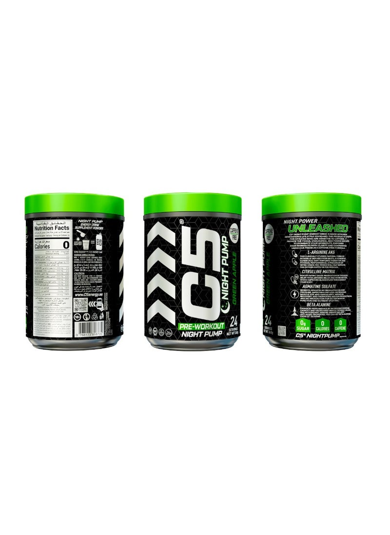 C5 Night Pre Workout Powder Green Apple- 24 Servings, Free Caffeine - Sugar Free-Zero Calories-Beta Alanine-Citrulline Malate, High-Performance PreWorkout Booster Supplement