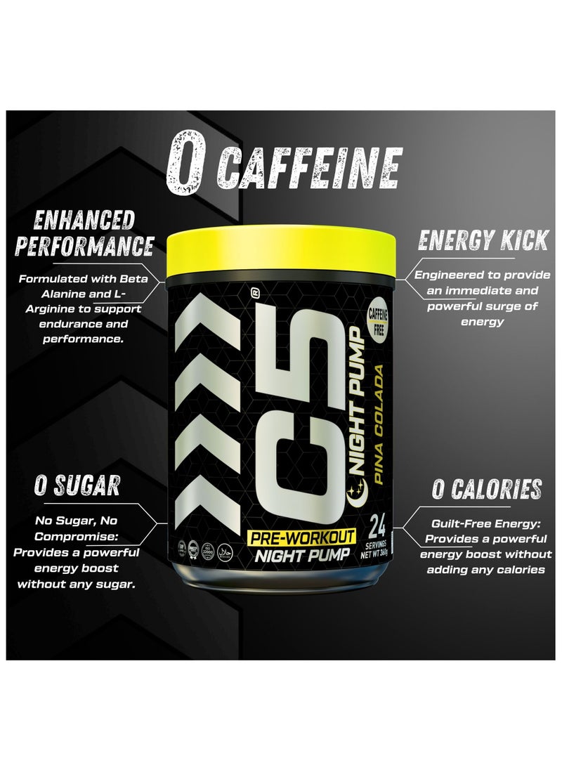 C5 Night Pre Workout Powder Pina Colada - 24 Servings, Free Caffeine - Sugar Free-Zero Calories-Beta Alanine-Citrulline Malate, High-Performance PreWorkout Booster Supplement