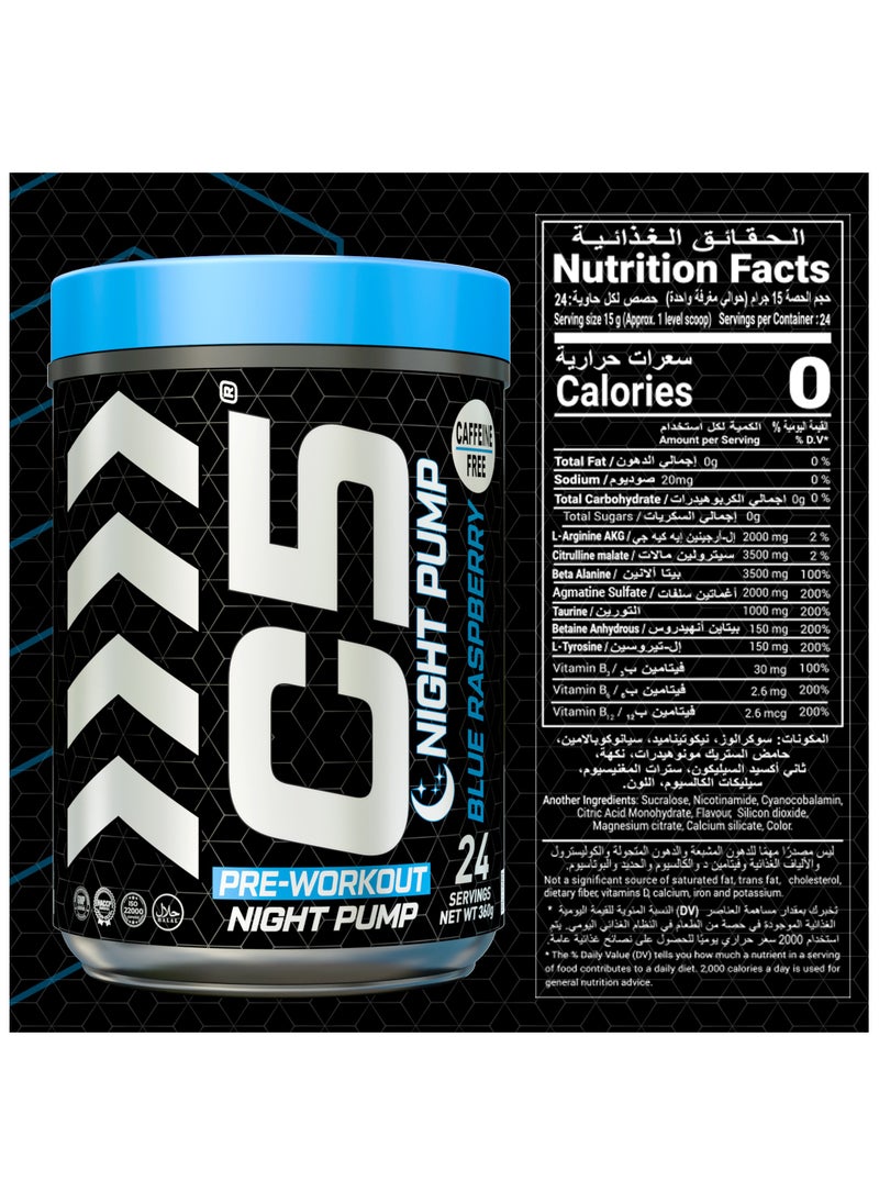 C5 Night Pre Workout Powder Blue Raspberry- 24 Servings, Free Caffeine - Sugar Free-Zero Calories-Beta Alanine-Citrulline Malate, High-Performance PreWorkout Booster Supplement