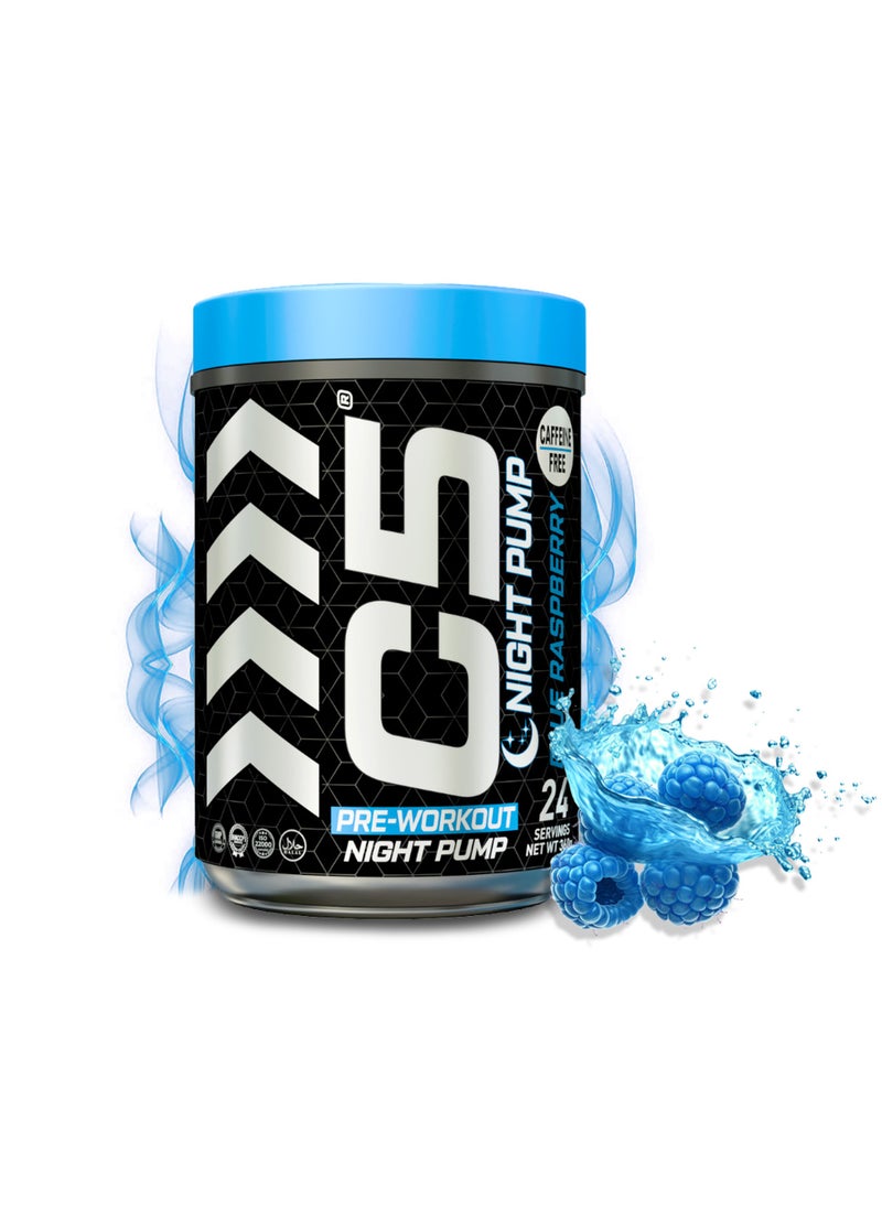 C5 Night Pre Workout Powder Blue Raspberry- 24 Servings, Free Caffeine - Sugar Free-Zero Calories-Beta Alanine-Citrulline Malate, High-Performance PreWorkout Booster Supplement