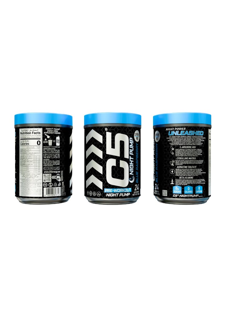 C5 Night Pre Workout Powder Blue Raspberry- 24 Servings, Free Caffeine - Sugar Free-Zero Calories-Beta Alanine-Citrulline Malate, High-Performance PreWorkout Booster Supplement