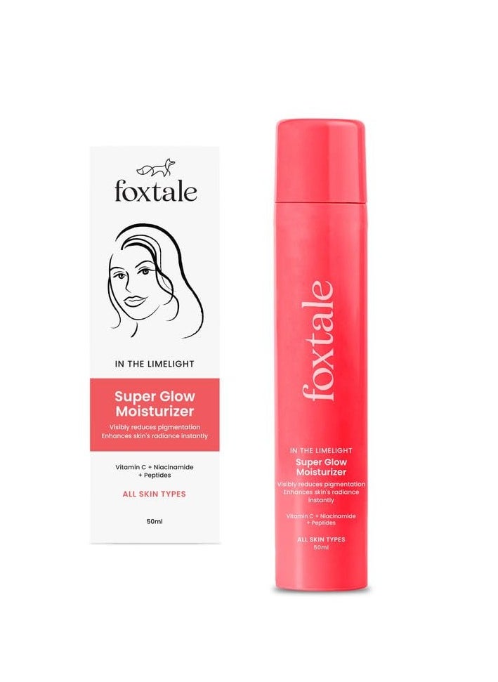 Foxtale Vitamin C Super Glow Moisturizer with Niacinamide & Peptides | Reduces Pigmentation, Brighten Skin | Lightweight Moisturizer for Face | All Skin Types, Women & Men - 50ml