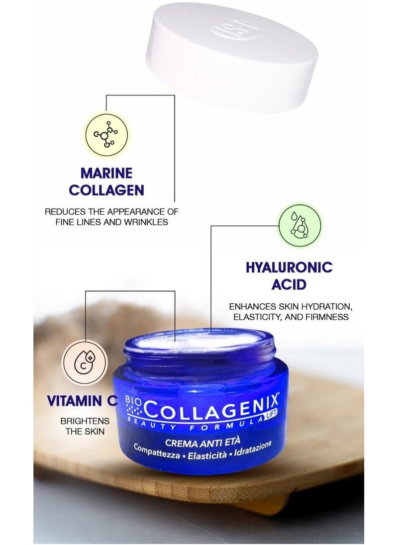 Anti-Aging Cream with Marine Collagen, Hyaluronic Acid & Vitamin C – Deep Hydration, Firming & Skin Rejuvenation, Reduces Visible Aging, Fights Wrinkles, Even Tone & Youthful Radiance