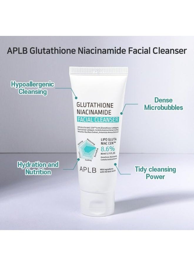 Glutathione Niacinamide Facial Cleanser 80ml,  LIPO GLUTA NIAC CEN™ 8.6%, Korean Skincare