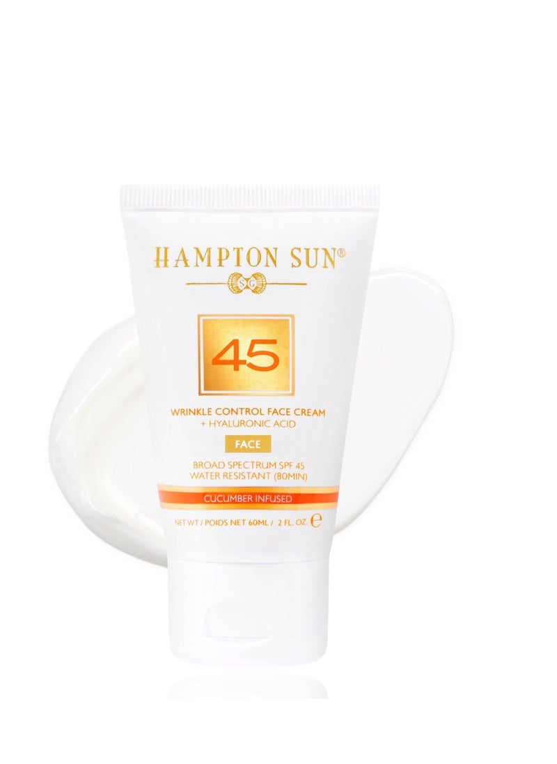 Hampton Sun SPF 45 Wrinkle Control Face Cream | Daily Moisturizer + Sunscreen | Plumps, Hydrates, Brightens with Hyaluronic Acid + Organic Cucumber Extract | Broad Spectrum | Glowy, Dewy Finish